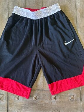 Nike Black Athletic Shorts with Red Hem and White Waistband